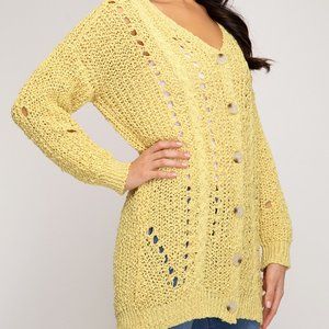 NWT - She + Sky Open Knit Cardi in Banana